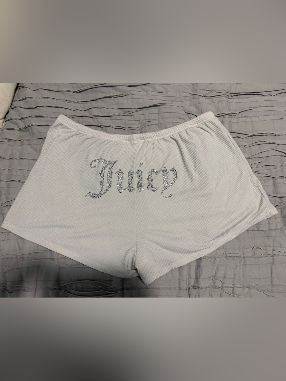 Juicy Couture Cream Ribbed Lounge Shorts with Crystal 'Juicy' Logo XL